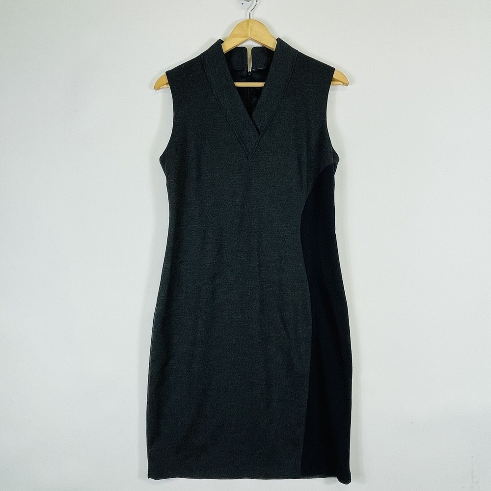 Elie Tahari Women‎ 8 Dress Grey Black Sheath  Wool Blend Parisian Classic Work